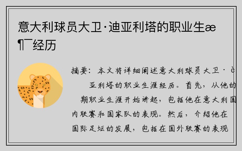 意大利球员大卫·迪亚利塔的职业生涯经历